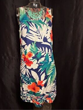two palms ruffle linen shift dress Two Palms Double-Ruffle Linen Dress